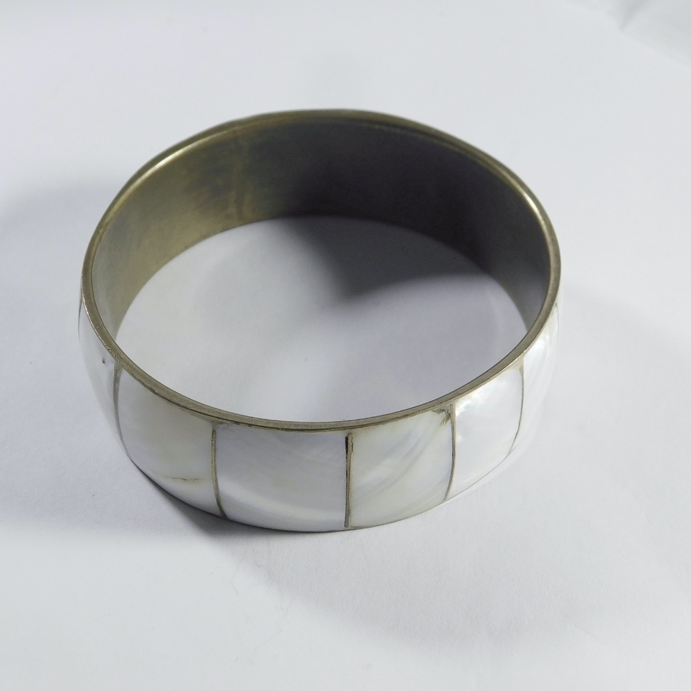 Vintage Brass and Mother of Pearl Bangle Bracelet